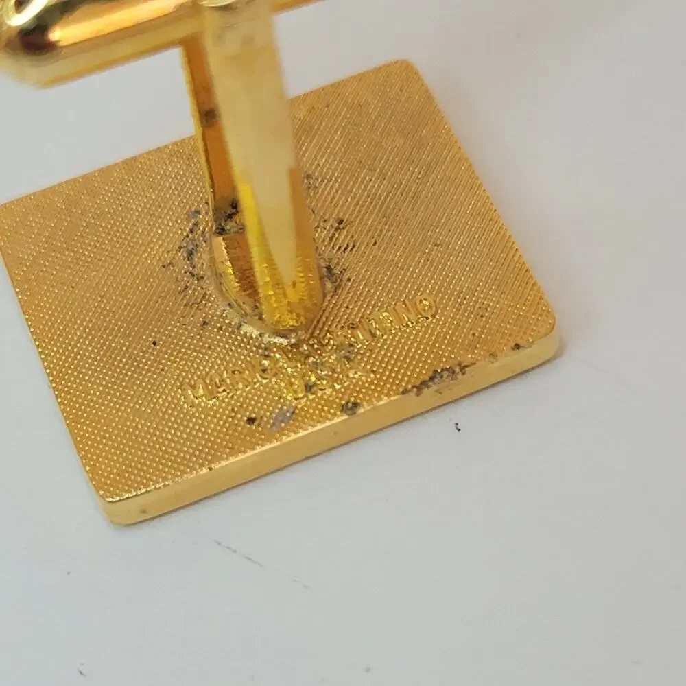 Mario Valentino MV Gold Red Black Tone Rectangle Logo Cufflinks Designer Retro